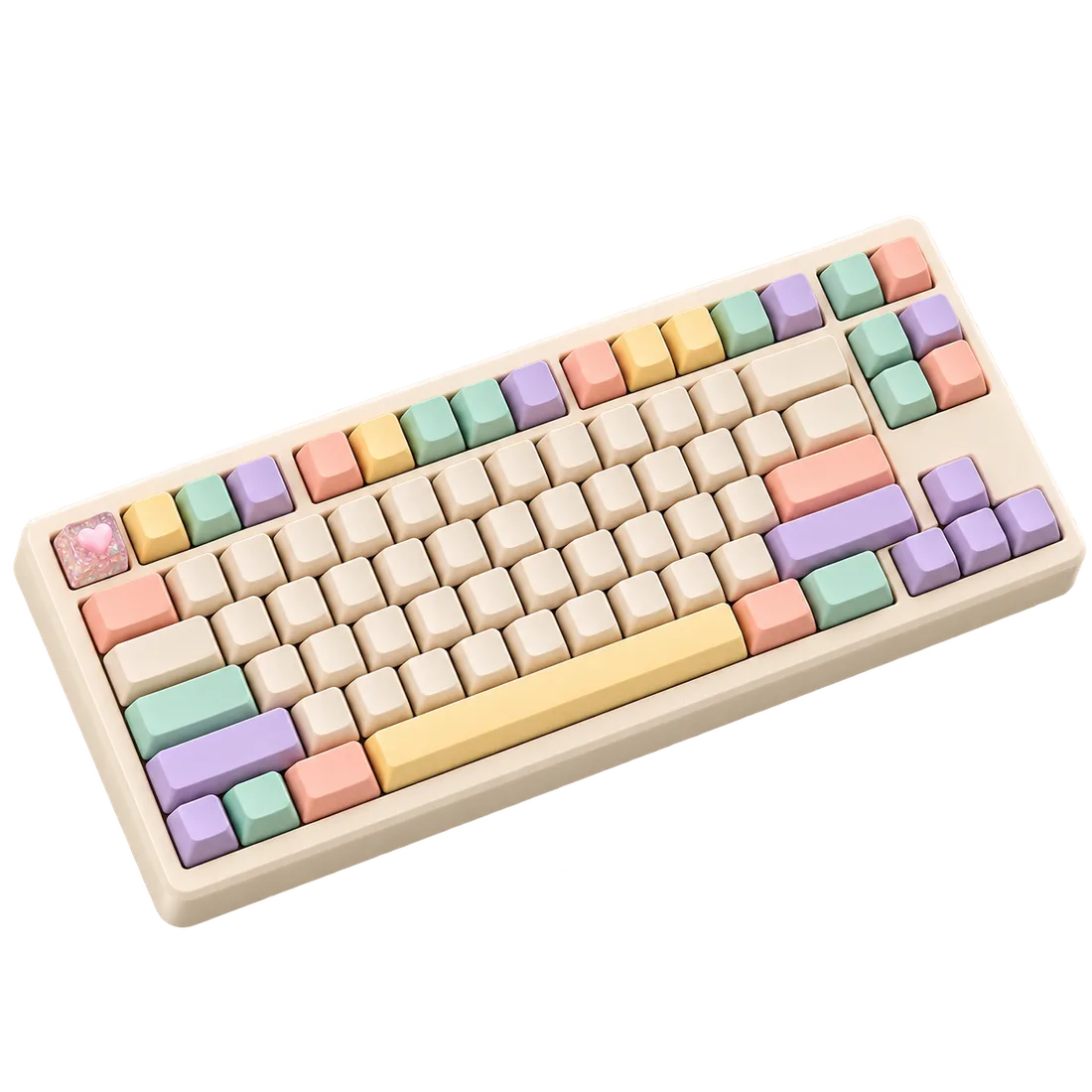 Clavier mécanique Clavhello aux touches pastel rose, menthe, lavande et jaune